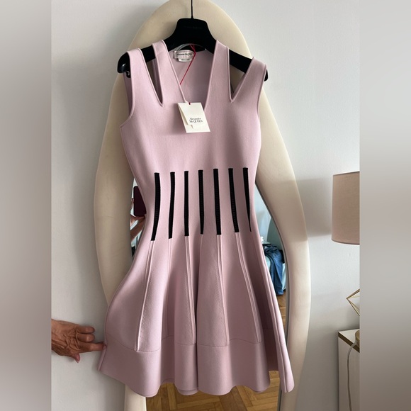 STUNNING NWT Alexander McQueen Pink and Black Striped Mini Dress - Picture 2 of 4